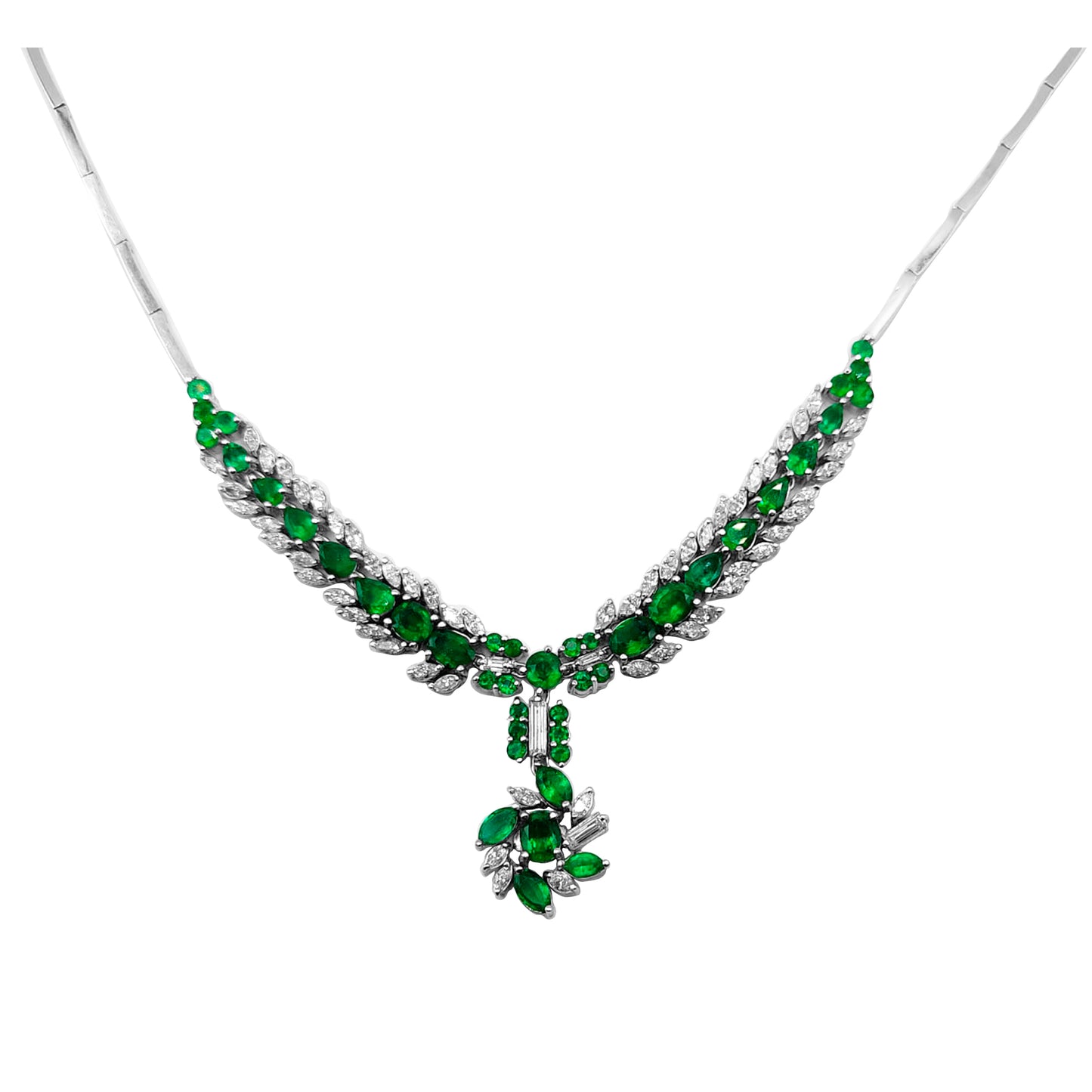 Cadena en Esmeraldas con Diamantes en Oro Blanco 18k