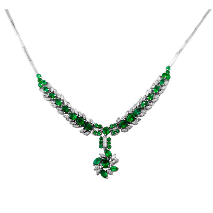 Cadena en Esmeraldas con Diamantes en Oro Blanco 18k