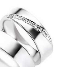 Anillo de Boda en Plata con rodio efecto de Oro Blanco y Circones POR UNIDAD