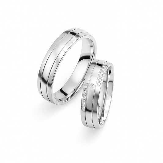 Argolla de matrimonio  circones en linea paralela en plata