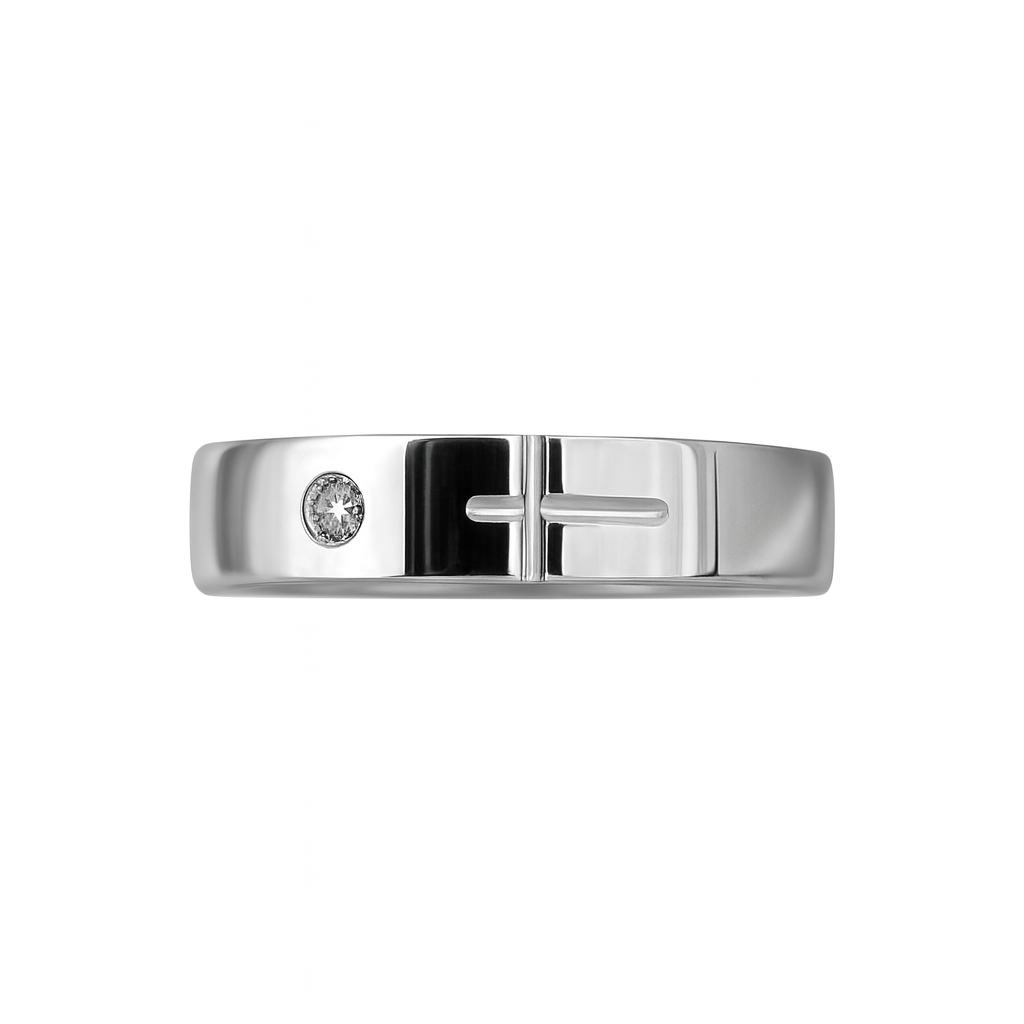 Anillo en Plata con Circón Lateral y Corte Central Moderno