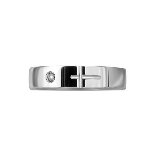Anillo en Plata con Circón Lateral y Corte Central Moderno