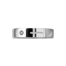 Cargar imagen en el visor de la galería, Anillo en Plata con Circón Lateral y Corte Central Moderno

