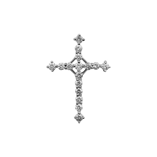 Dije Cruz  Med en Oro Blanco 18 K con Diamante