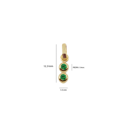 Dije Dona con Chatones en Oro Amarillo 18K con Esmeralda – 2 chatones – cuatro uñas, vista de detalle