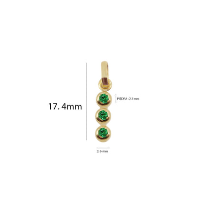 Dije Dona con Chatones en Oro Amarillo 18K con Esmeralda – 3 chatones – cuatro uñas, vista de detalle