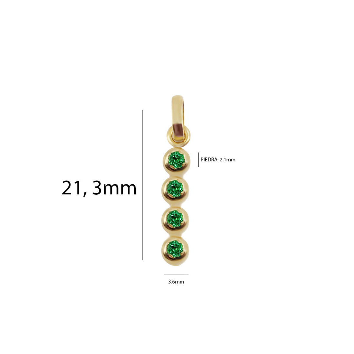 Dije Dona con Chatones en Oro Amarillo 18K con Esmeralda – 4 chatones – cuatro uñas, vista de detalle