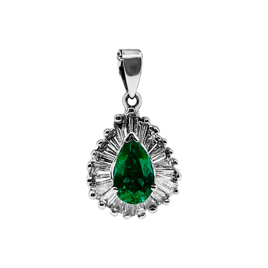 Dije de Lagrima de Esmeralda y Diamantes en Baguete