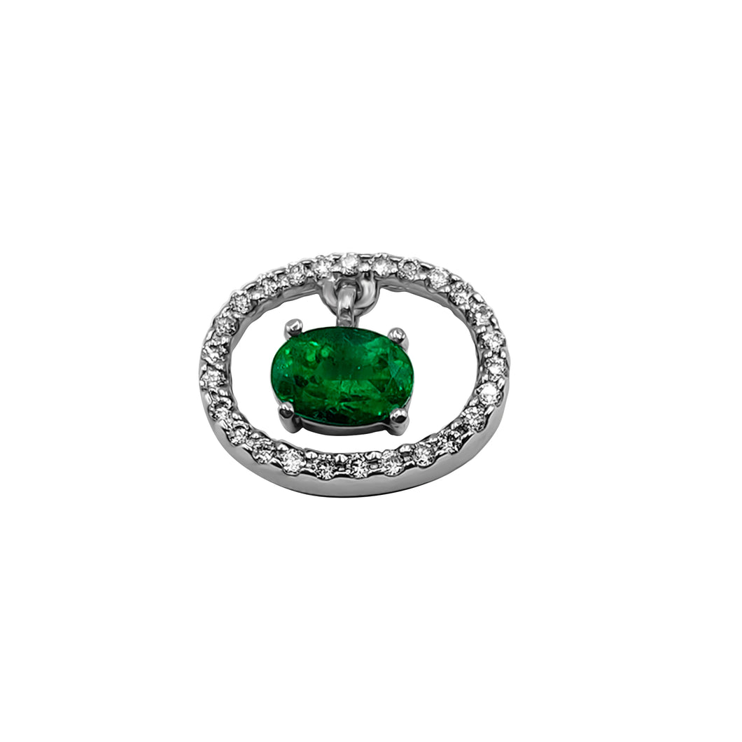 Dije de Esmeralda con Diamantes en Oro blanco 18k con Diamantes