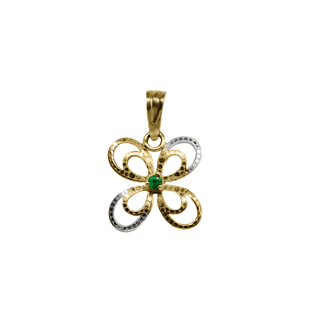 Dije Flor en Oro Amarillo y Blanco 18k con Esmeralda