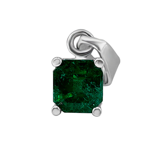 DIJE EN 4 UÑAS CLASICO  ORO BLANCO 18K CON  ESMERALDA