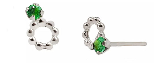 Aretes En Oro Blanco 18k Con gema