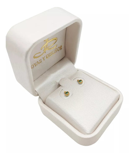 Topos De Bebe En Oro Amarillo 18k, Con Esmeralda