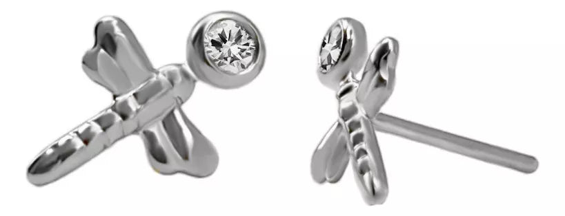 Aretes De Libélula En Oro Blanco 18k Con gema