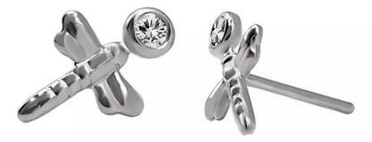 Aretes De Libélula En Oro Blanco 18k Con gema
