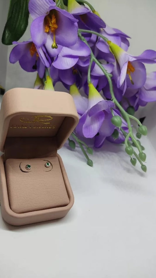 Topos En Oro Blanco 18k Con Esmeralda