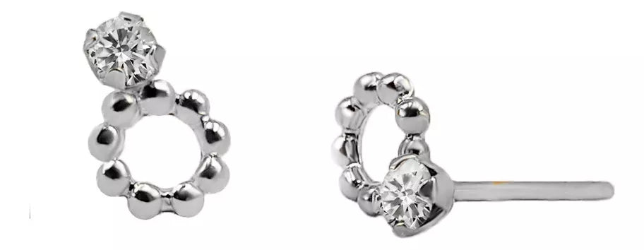 Aretes En Oro Blanco 18k Con gema