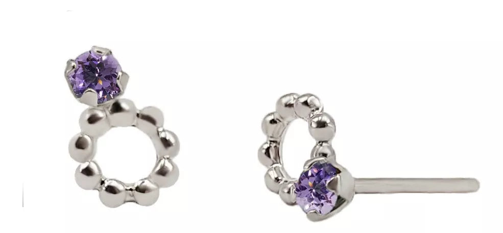 Aretes En Oro Blanco 18k Con gema