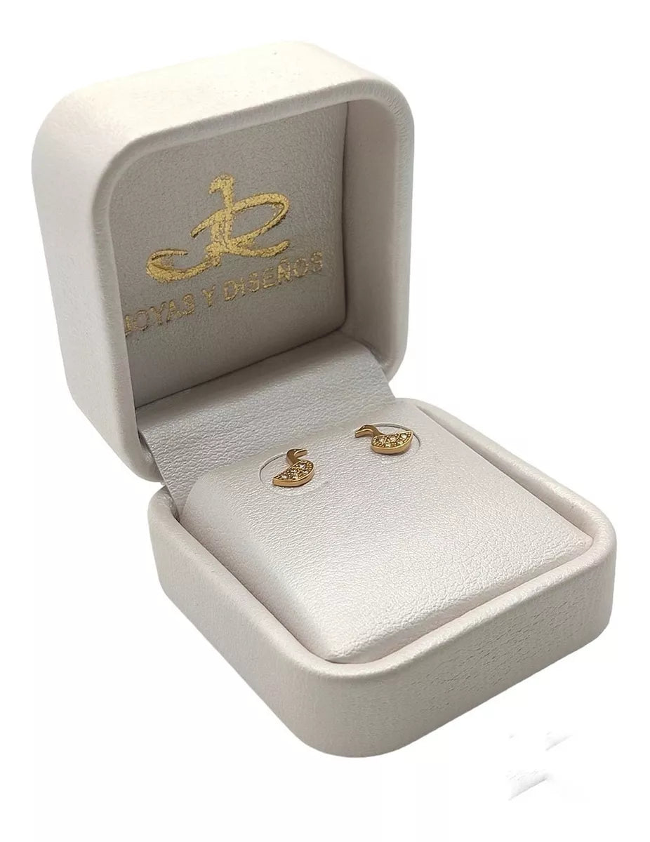 Topos De Pato Con Circon En Oro Amarillo 18k Para Mujer/ N