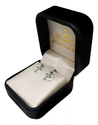 Aretes De Libélula En Oro Blanco 18k Con gema