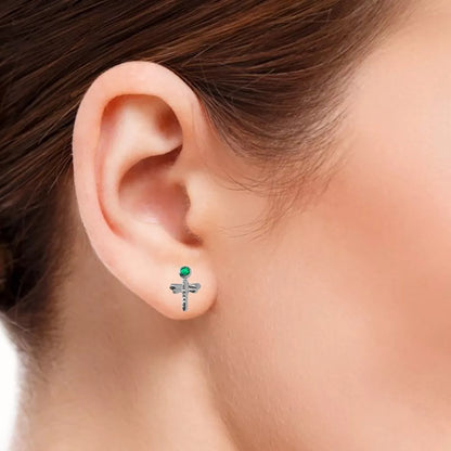 Aretes De Libélula En Oro Blanco 18k Con gema