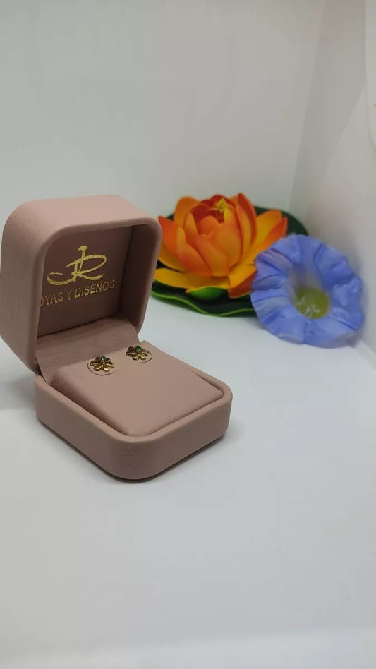 Topos Flor En Oro Amarilo , Con Esmeralda