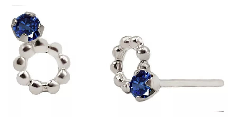 Aretes En Oro Blanco 18k Con gema