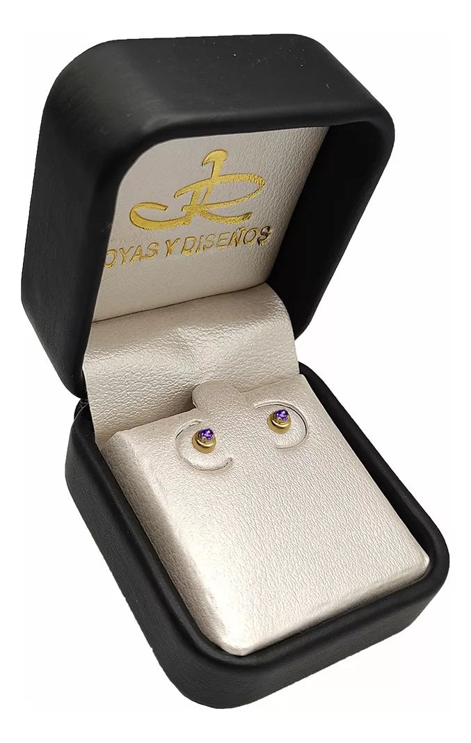 Aretes Para Bebe En Oro Amarillo 18k, Con Esmeralda o Amatista, circon