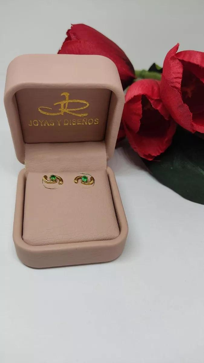 Topos De Olas En Oro Amarillo 18k, Con Esmeralda