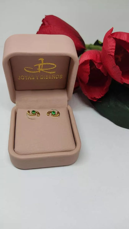Topos De Olas En Oro Amarillo 18k, Con Esmeralda