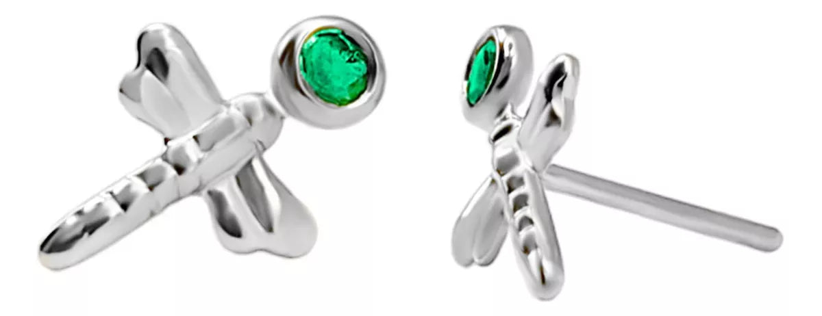 Aretes De Libélula En Oro Blanco 18k Con gema