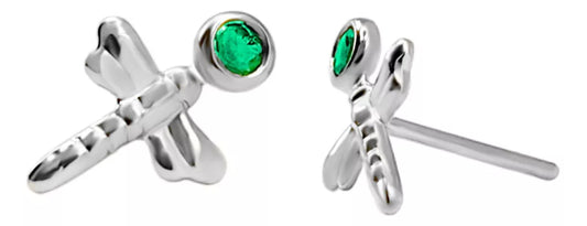 Aretes De Libélula En Oro Blanco 18k Con gema
