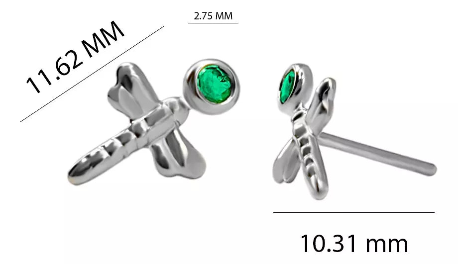 Aretes De Libélula En Oro Blanco 18k Con gema