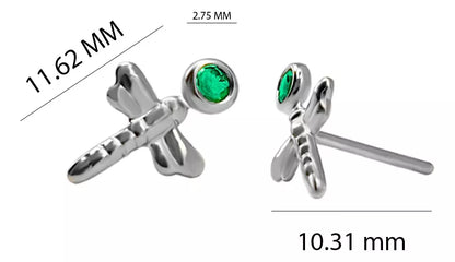 Aretes De Libélula En Oro Blanco 18k Con gema