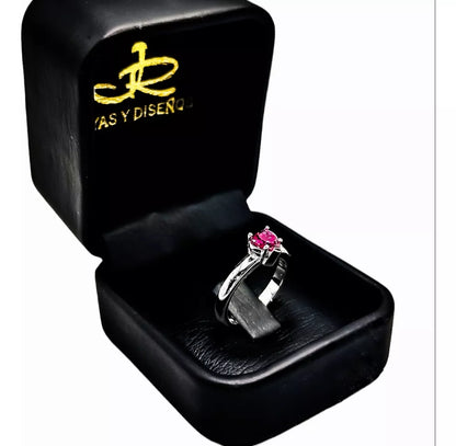 Anillo Compromiso: Plata Ley 950 Y Zircon Rojo De Corazón