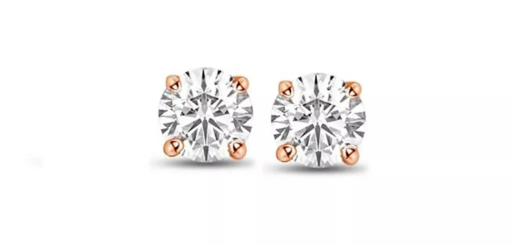 Topos Solitarios 4 Uñas 2.5mm Oro Rosado 18k, Con Circón