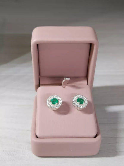 Aretes Topos En Plata Con Esmeralda Natural