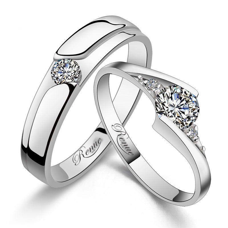 Anillos para Pareja en Plata Rodio Efecto Oro Blanco