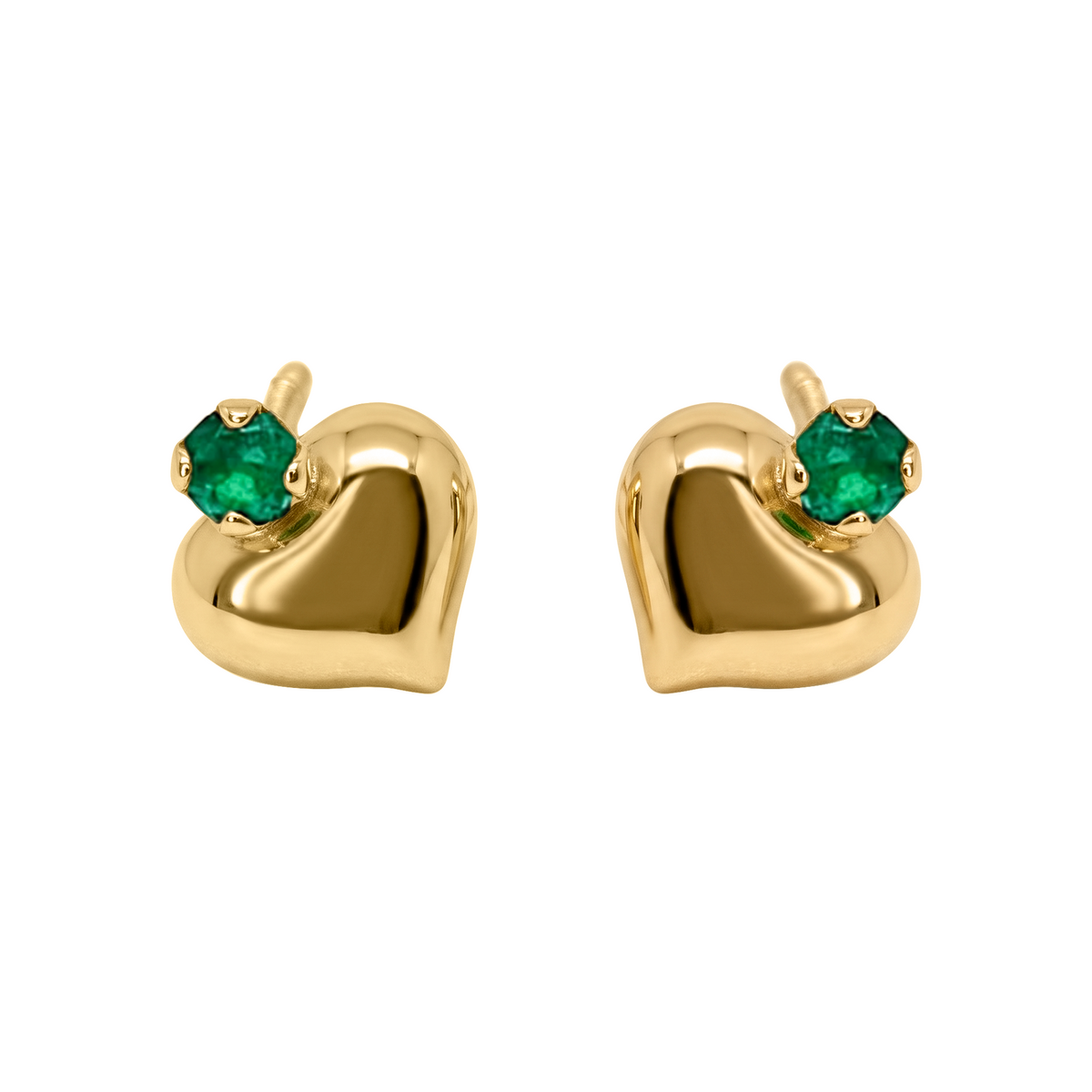 Topos De Corazón En Oro Amarillo 18k, Con esmeralda de Joyería Renue