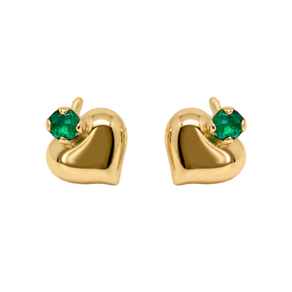 Topos De Corazón En Oro Amarillo 18k, Con esmeralda de Joyería Renue