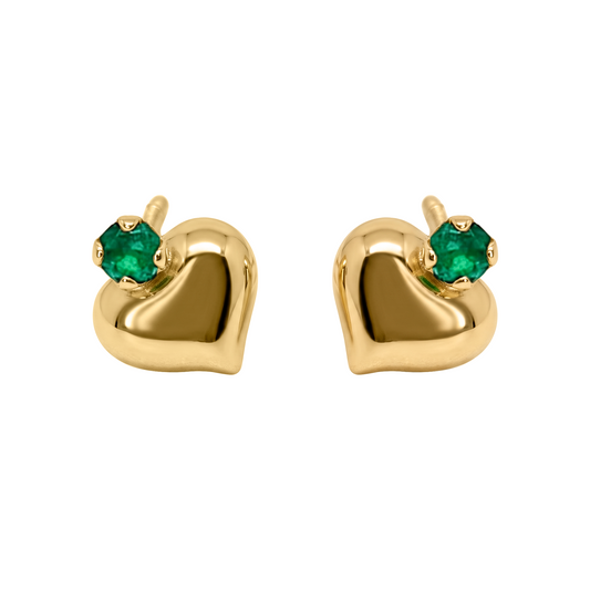 Topos De Corazón En Oro Amarillo 18k, Con esmeralda de Joyería Renue