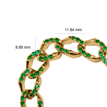 Pulsera Cubana De Esmeraldas y diamante En Oro Amarillo 18k