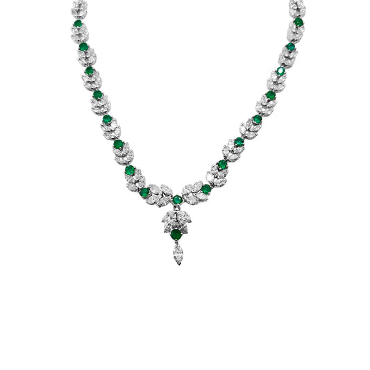 Gargantilla de Esmeraldas y Diamantes en Oro blanco 14k