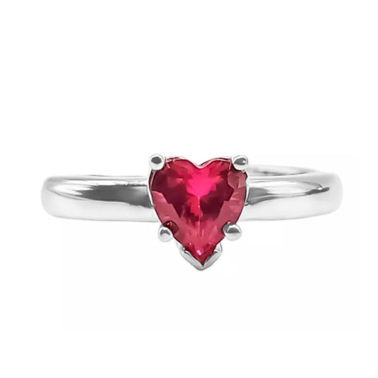 Anillo Compromiso: Plata Ley 950 Y Zircon Rojo De Corazón