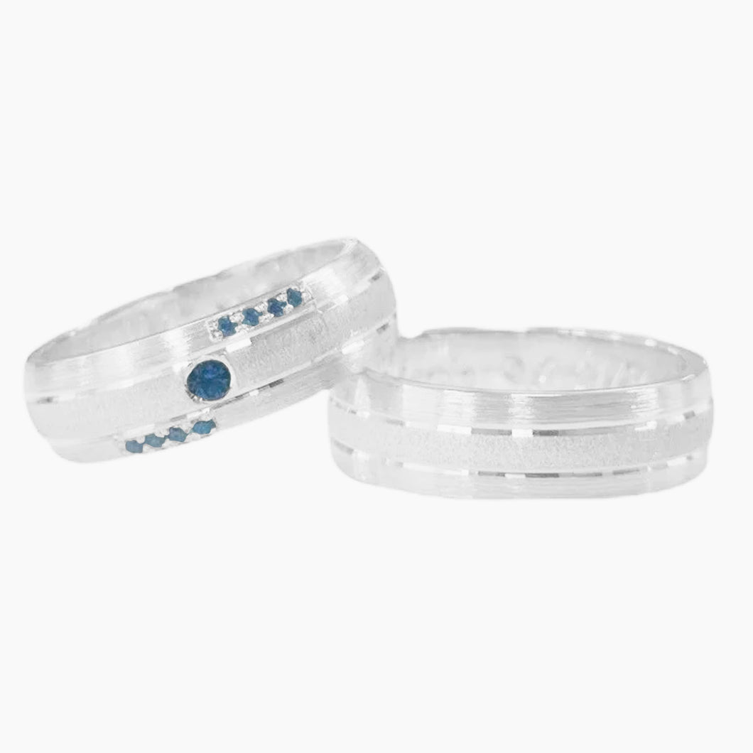 Argollas En Plata/950 Con Circon Azul, Por Par