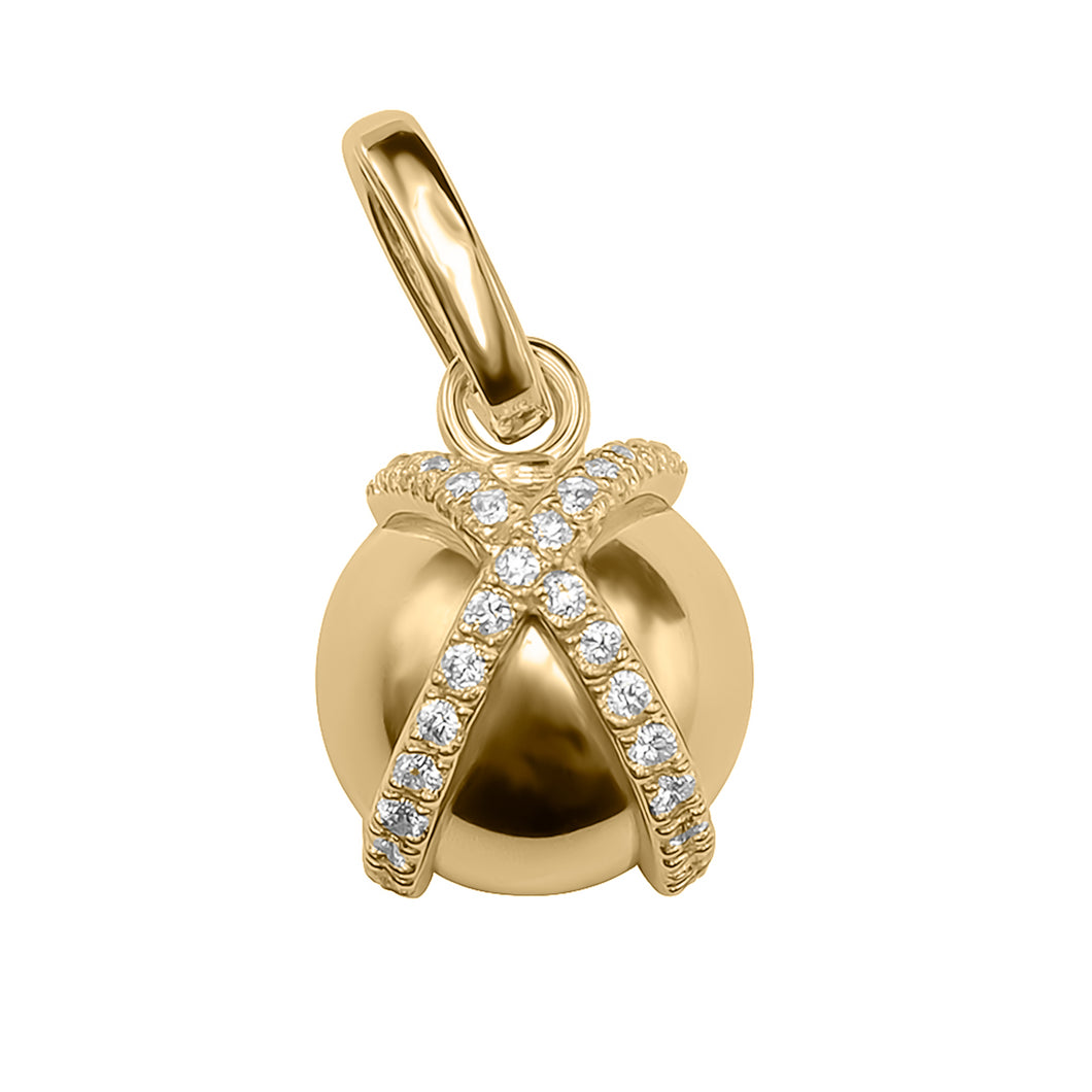 Dije Media Bola con  Circones en x Oro Amarillo 18K