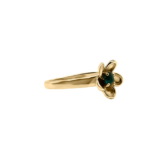 Anillo Solitario con Esmeralda diseño flor en Oro 18k