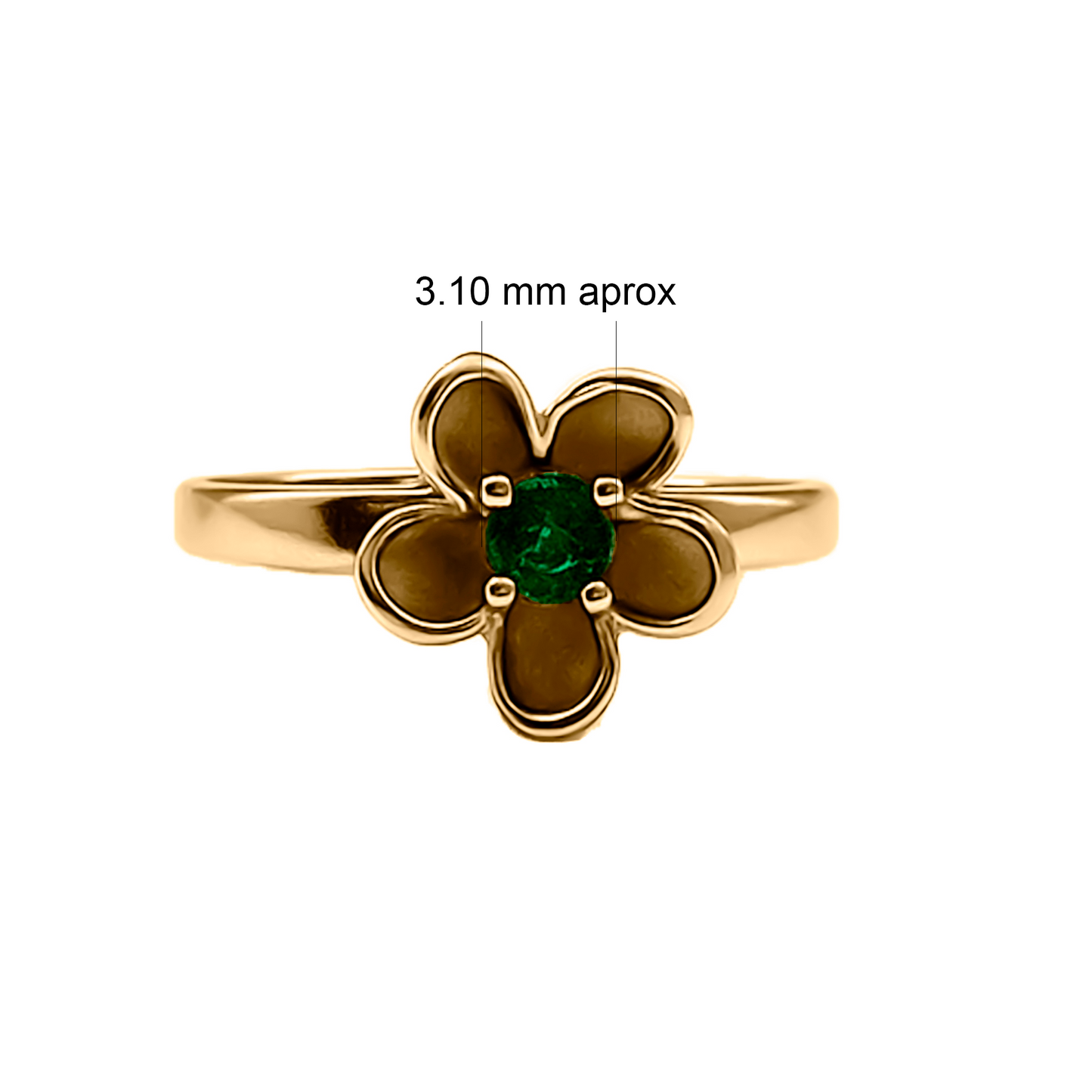 Anillo Solitario con Esmeralda diseño flor en Oro 18k