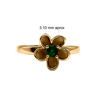 Anillo Solitario con Esmeralda diseño flor en Oro 18k