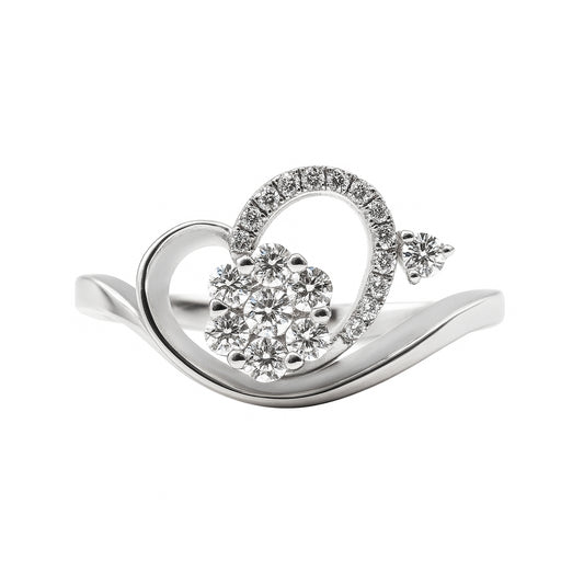 Anillo de flor corazón Diamante en oro blanco 18k